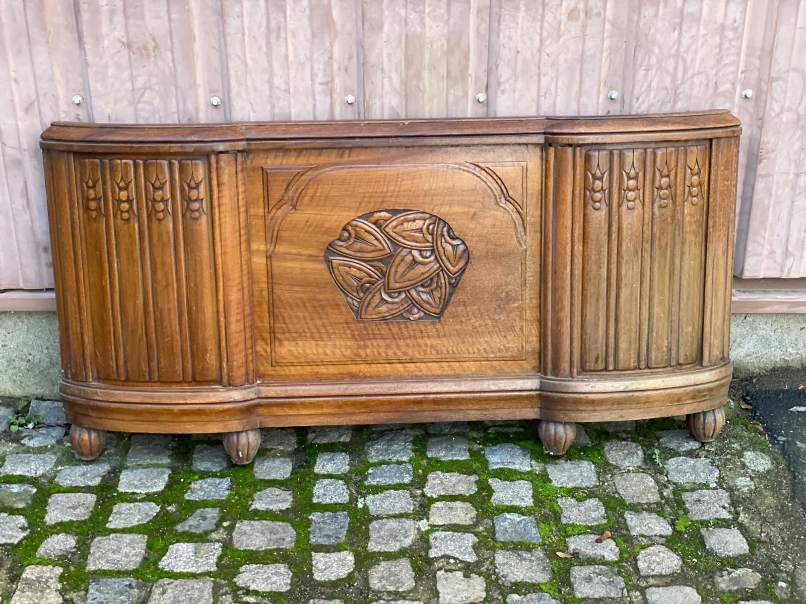 Pied de lit art déco en chêne massif 1960 136cm