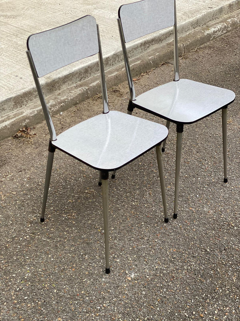 Miniature : 2 chaises formica beige et acier 1980