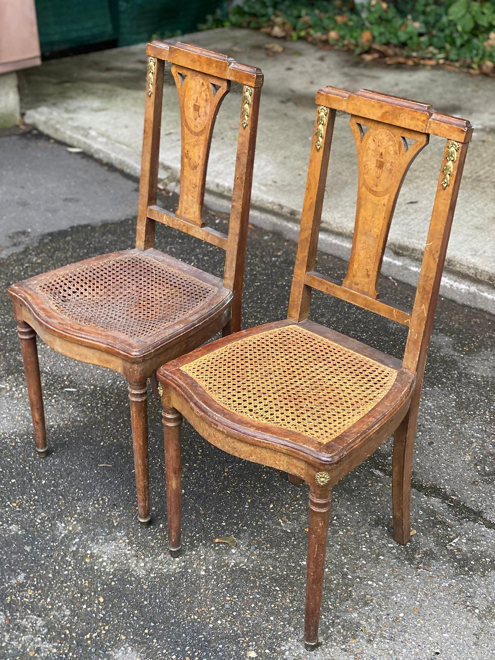Miniature : 2 chaises art déco 1930 bois massif cannées