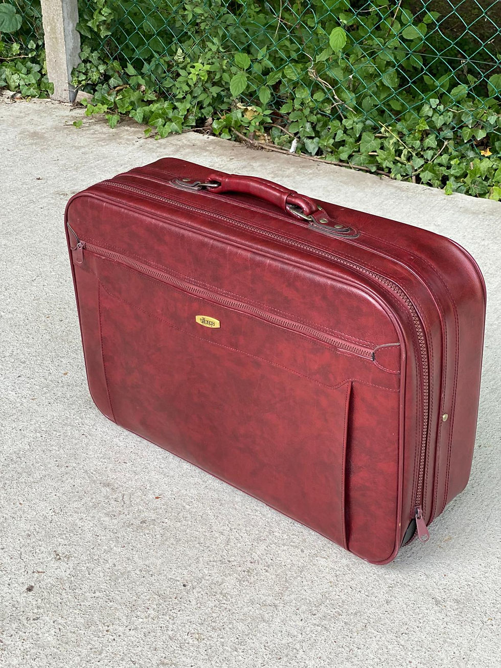 Valise bagage cabine vintage cuir rouge bordeaux