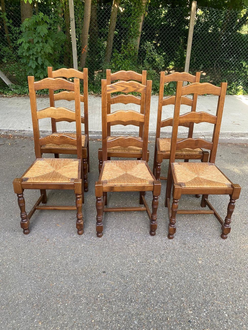 6 chaises bois massif clair et paille dossier haut type ferme