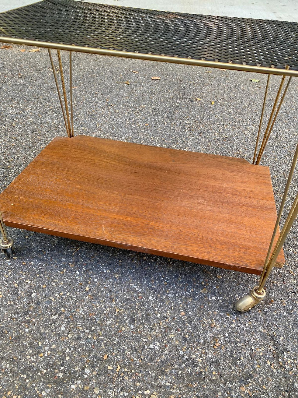 Miniature : Desserte scandinave dorée avec plateau grillage et bois