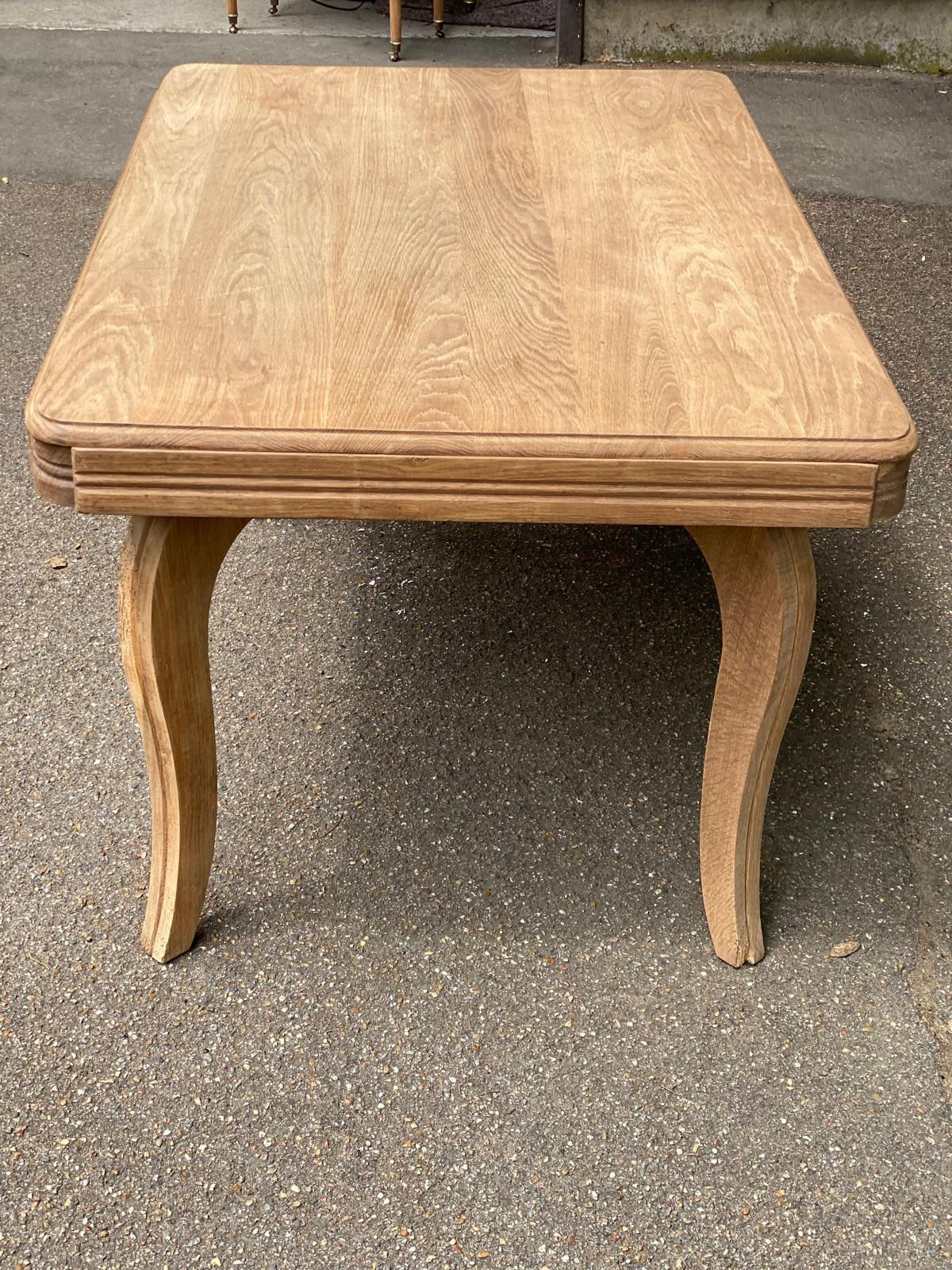 Table à manger art déco extensible rénovée en chêne et pin massif 1960