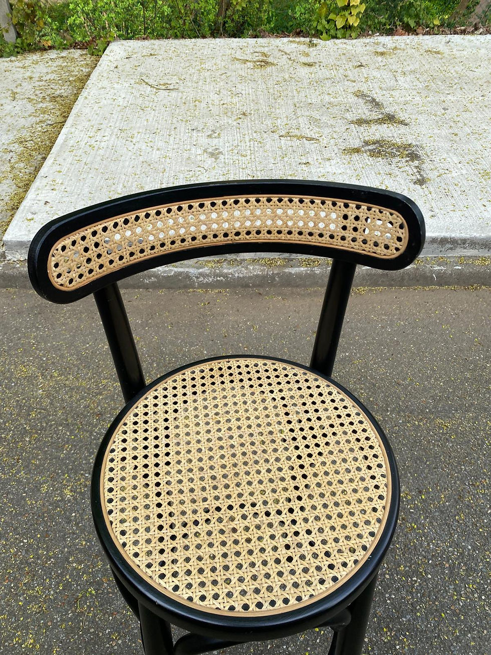 Miniature : Tabouret de bar bistrot haut en bois courbé noir canné dossier