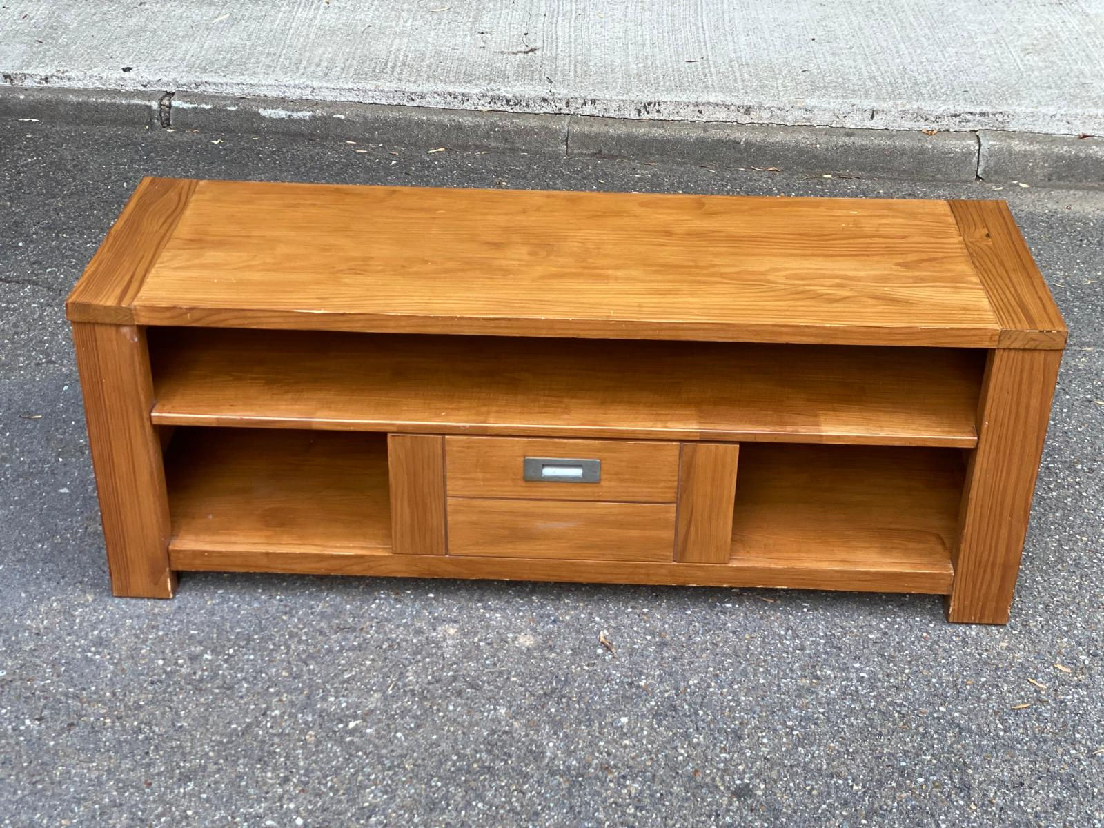 Meuble TV en bois massif pin massif teinté avec tiroir et rangements