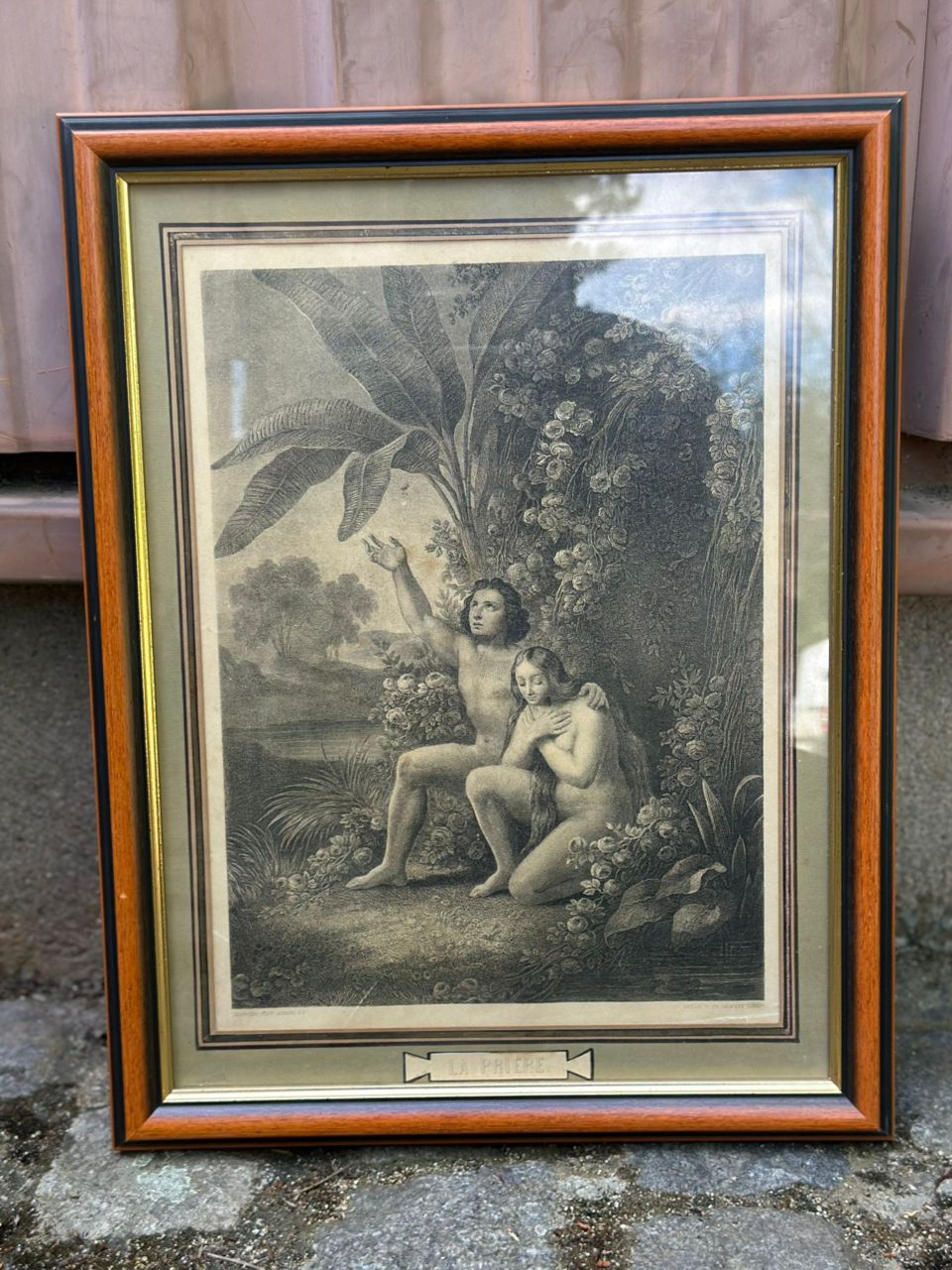 Tableau reproduction gravure ancienne La Prière