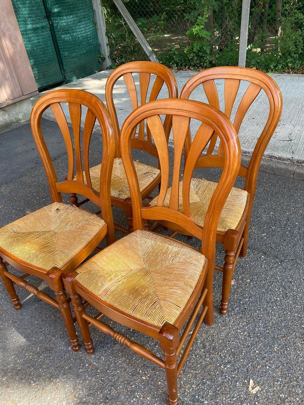 Miniature : 4 chaises campagnardes médaillon Louis Philippe paillées des années 70