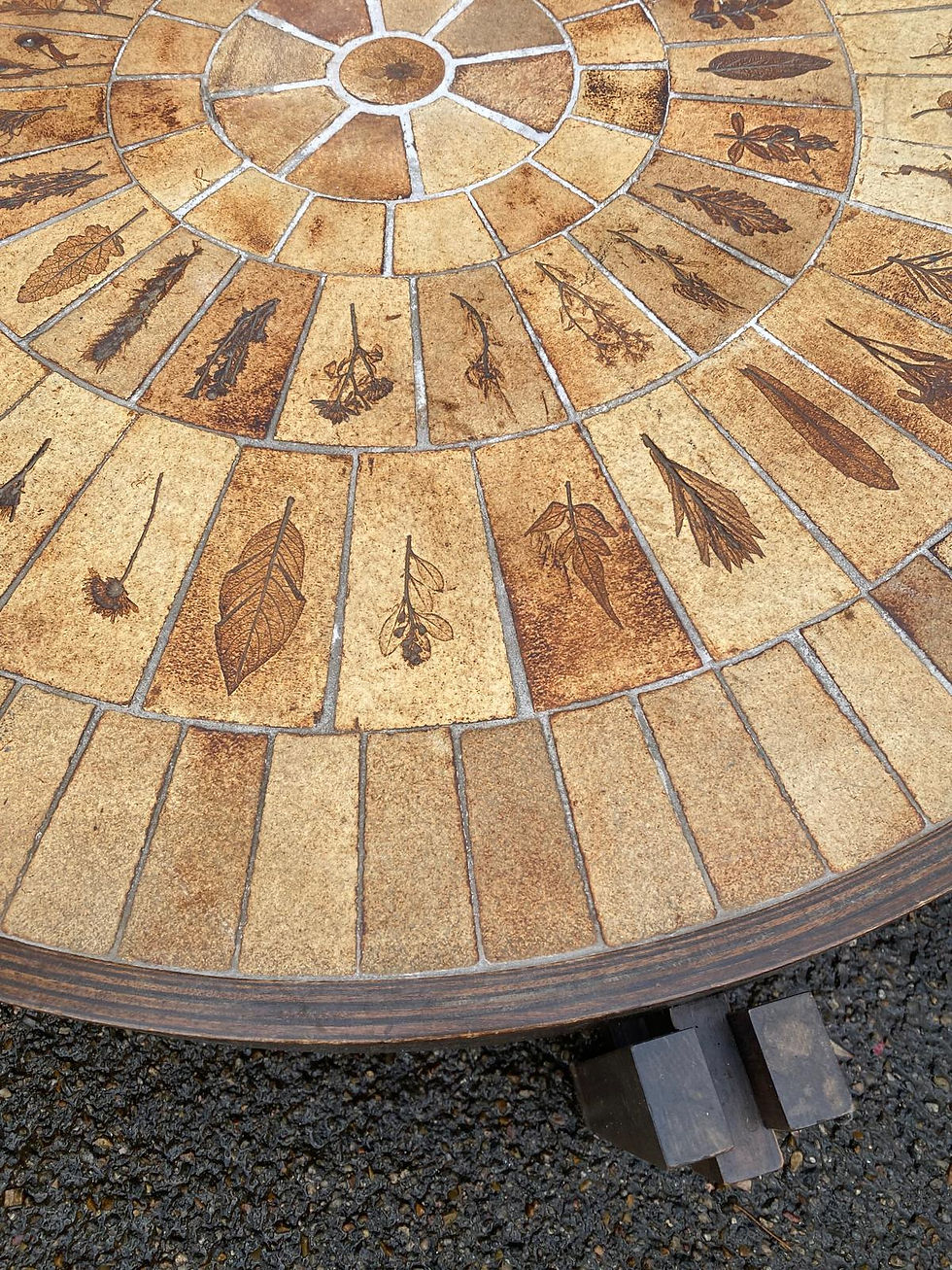 Miniature : Table basse vintage Roger Capron céramique et herbiers 105cm