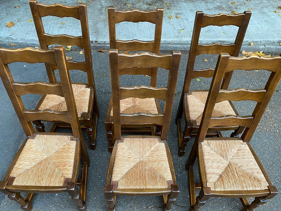 Miniature : 6 chaises à manger bois massif chêne moyen paillées 110cm