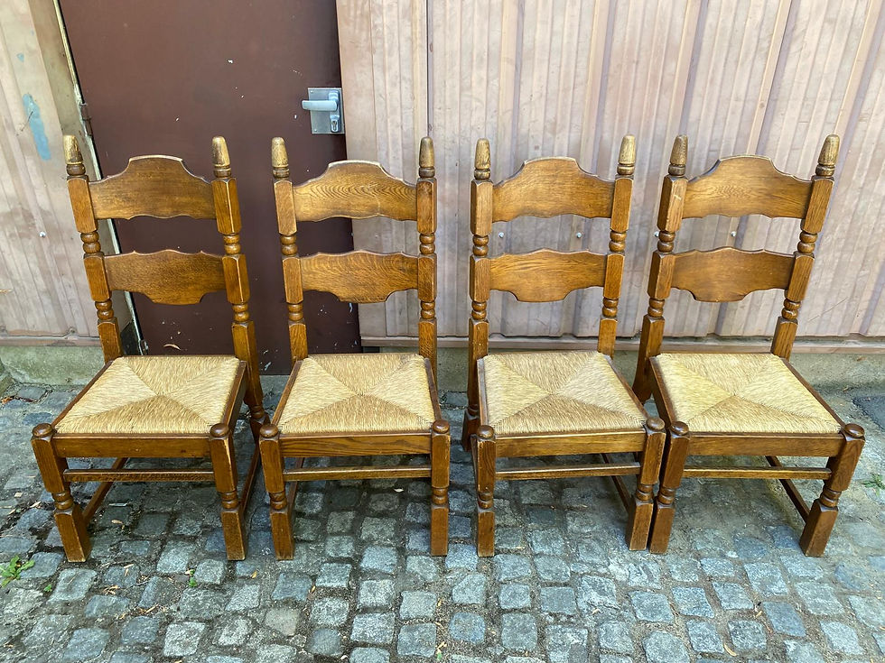 Miniature : 4 chaises à manger bois massif et paille 1960
