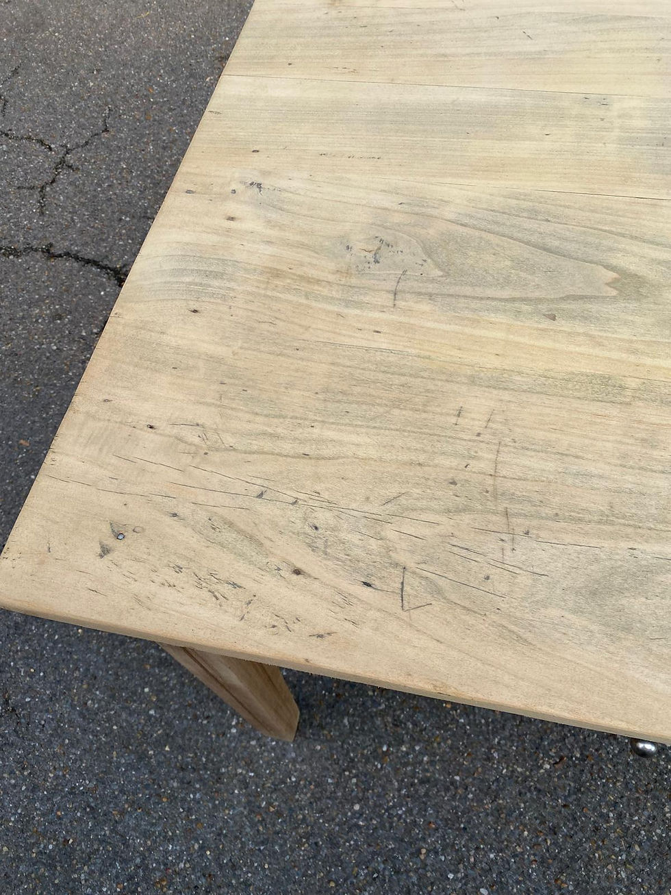 Miniature : Table de ferme rénovée en bois massif brut à 2 tiroirs 1920 140x80cm