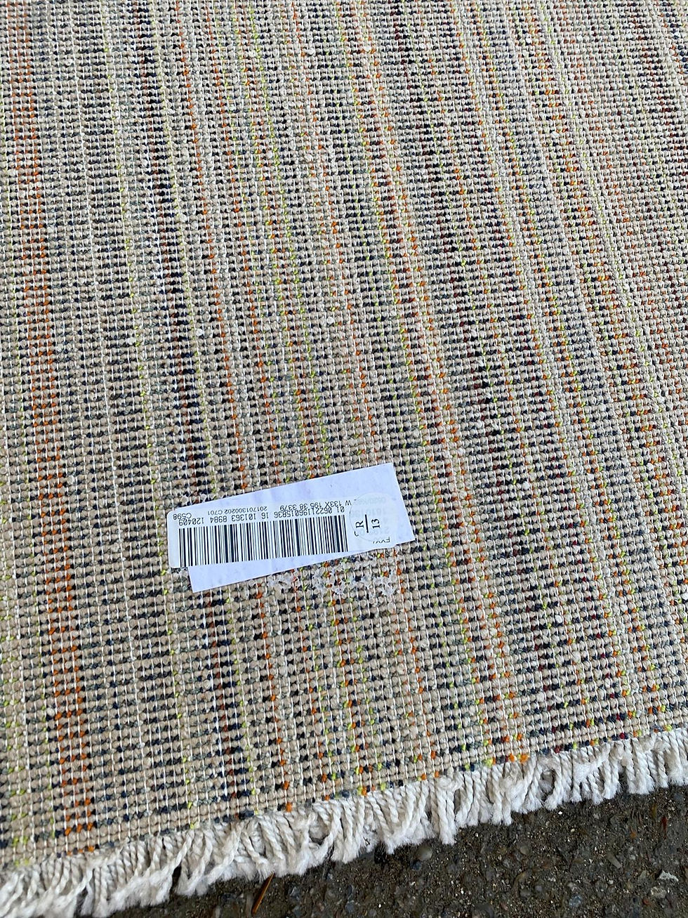 Miniature : Tapis shaggy gris en laine à poils longs beige 135x195