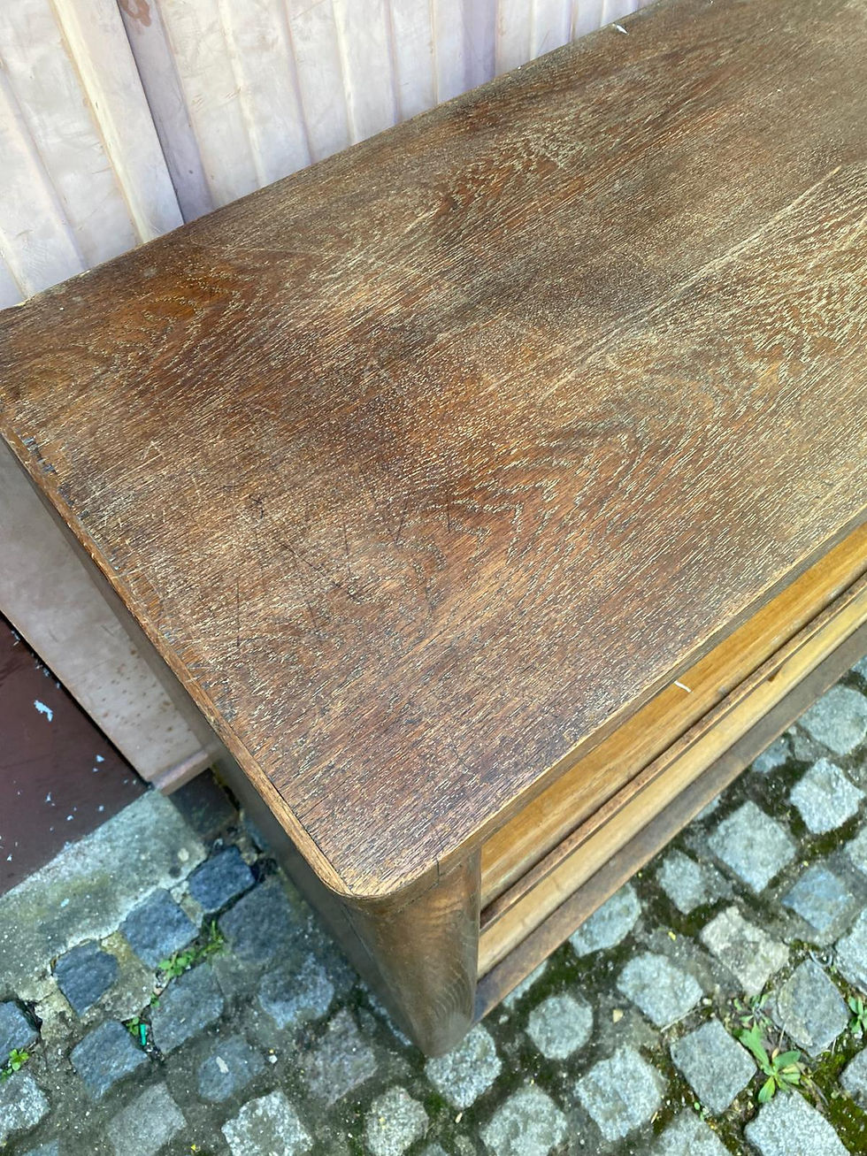 Miniature : Banque de soyeux lyonnais vintage buffet portes coulissantes en bois