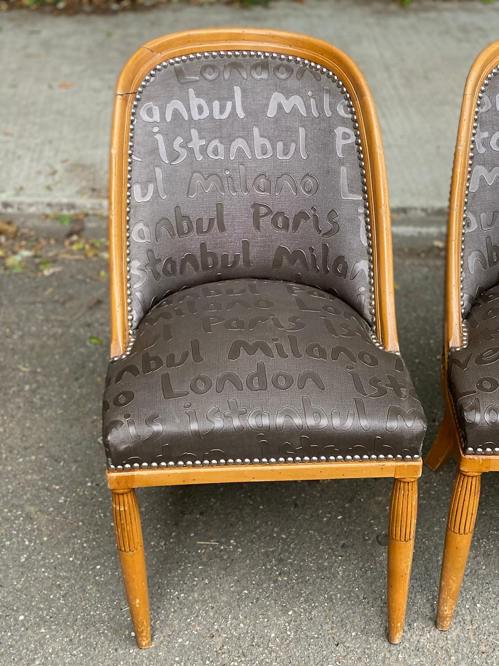 Miniature : 4 chaises gondoles Louis XVI bois massif et cuir gris