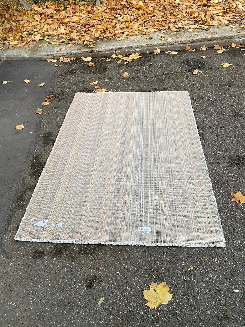 Miniature : Tapis shaggy gris en laine à poils longs beige 135x195