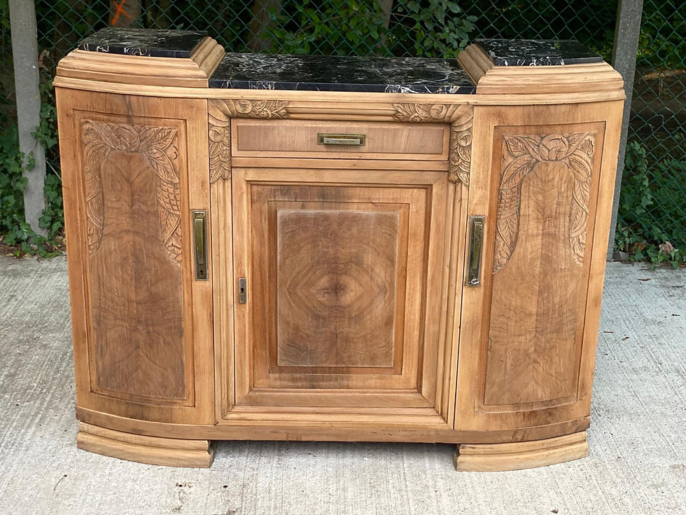 Buffet parisien art déco vintage rénové en bois massif et marbre 1930