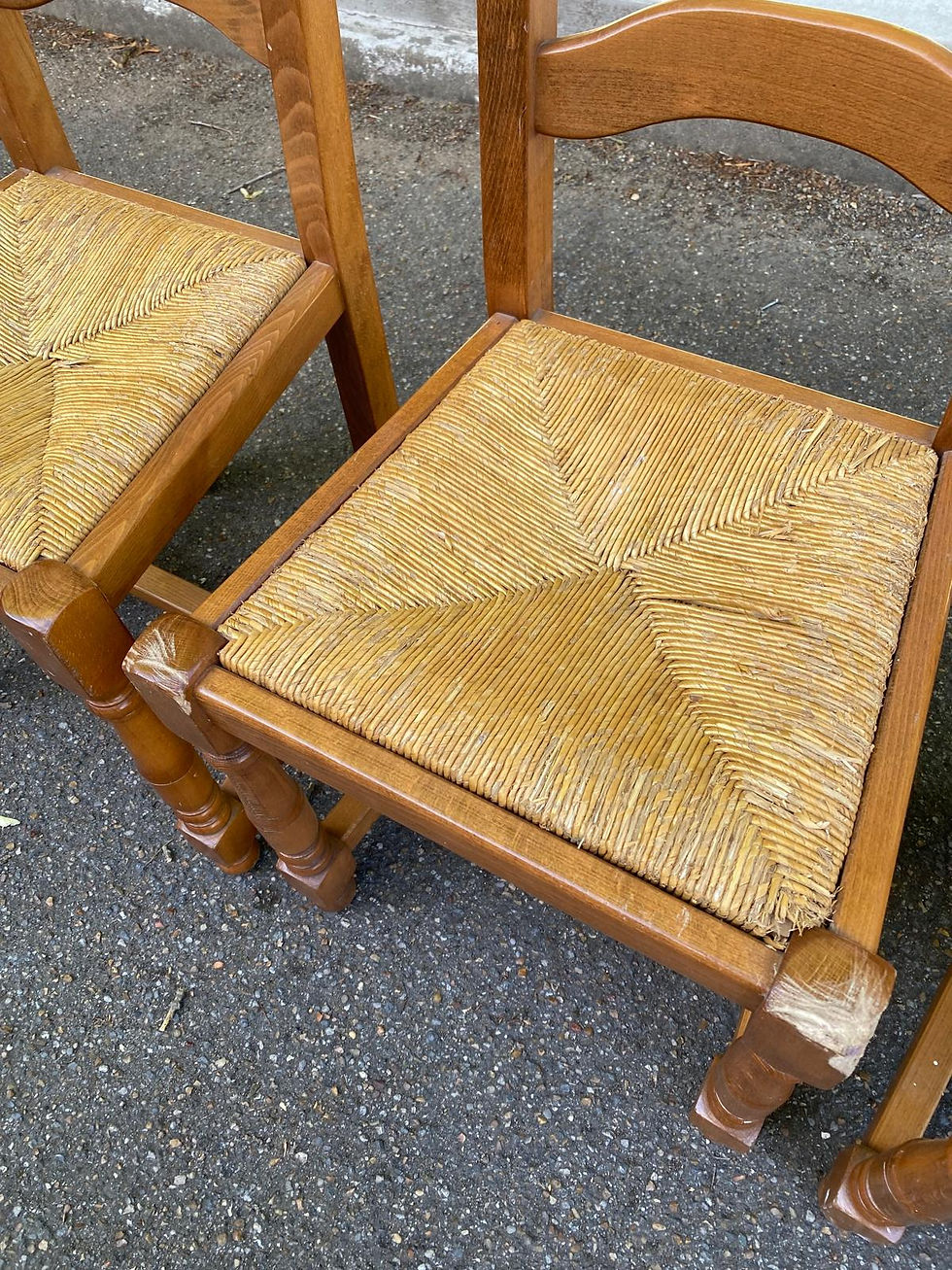 Miniature : 4 chaises  bois massif paillées chêne moyen avec dossier haut type ferme