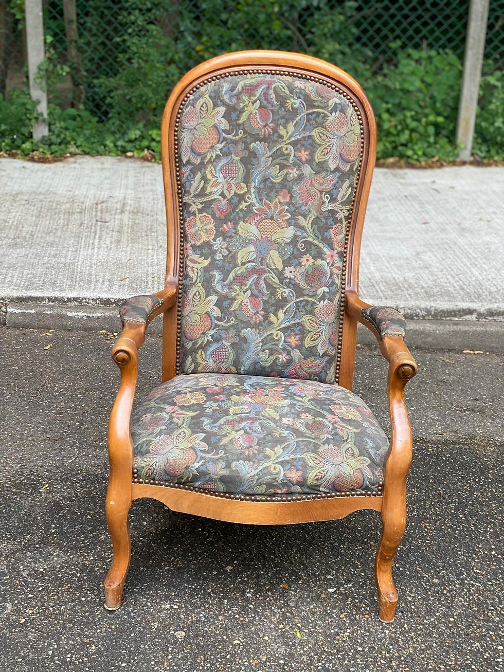 Miniature : Fauteuil voltaire Louis Philippe en bois massif et tissu