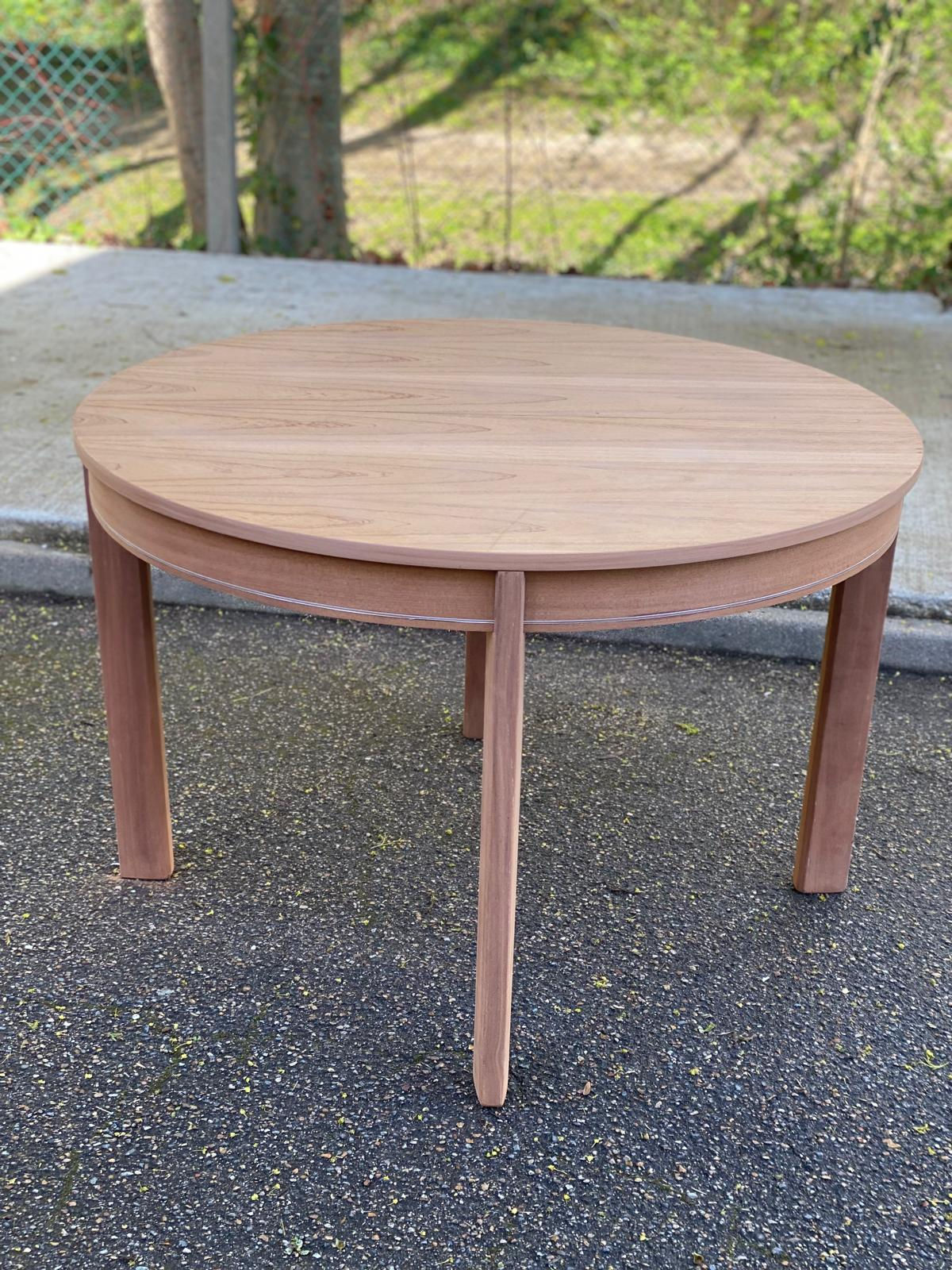Table à manger scandinave ronde extensible rénovée teck 153cm