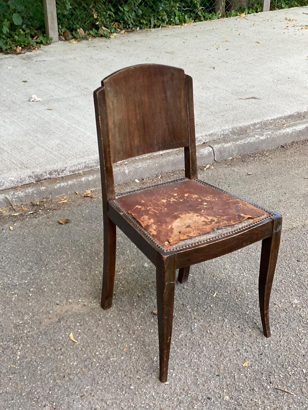 Miniature : Chaise art déco bois et cuir