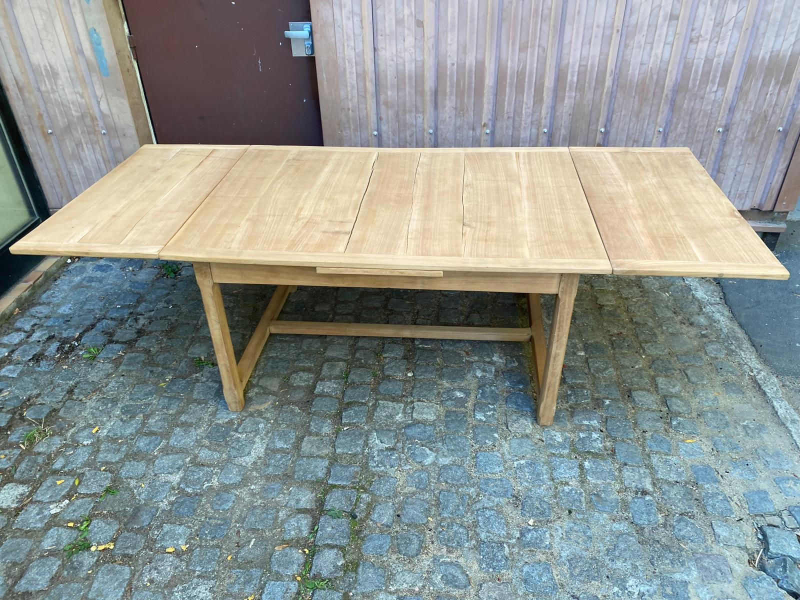 Table de ferme extensible rénovée en bois massif 140-240cm 1960