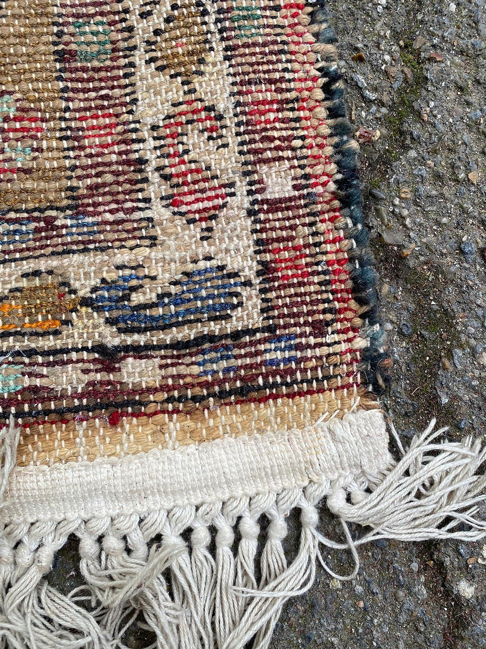 Miniature : Tapis long couloir en laine bordeaux fait main 75x200