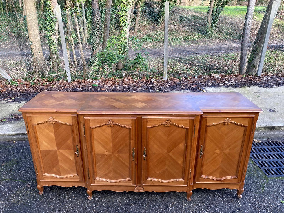 Miniature : Enfilade en bois massif clair et marqueterie Louis XV du 20ème 227cm