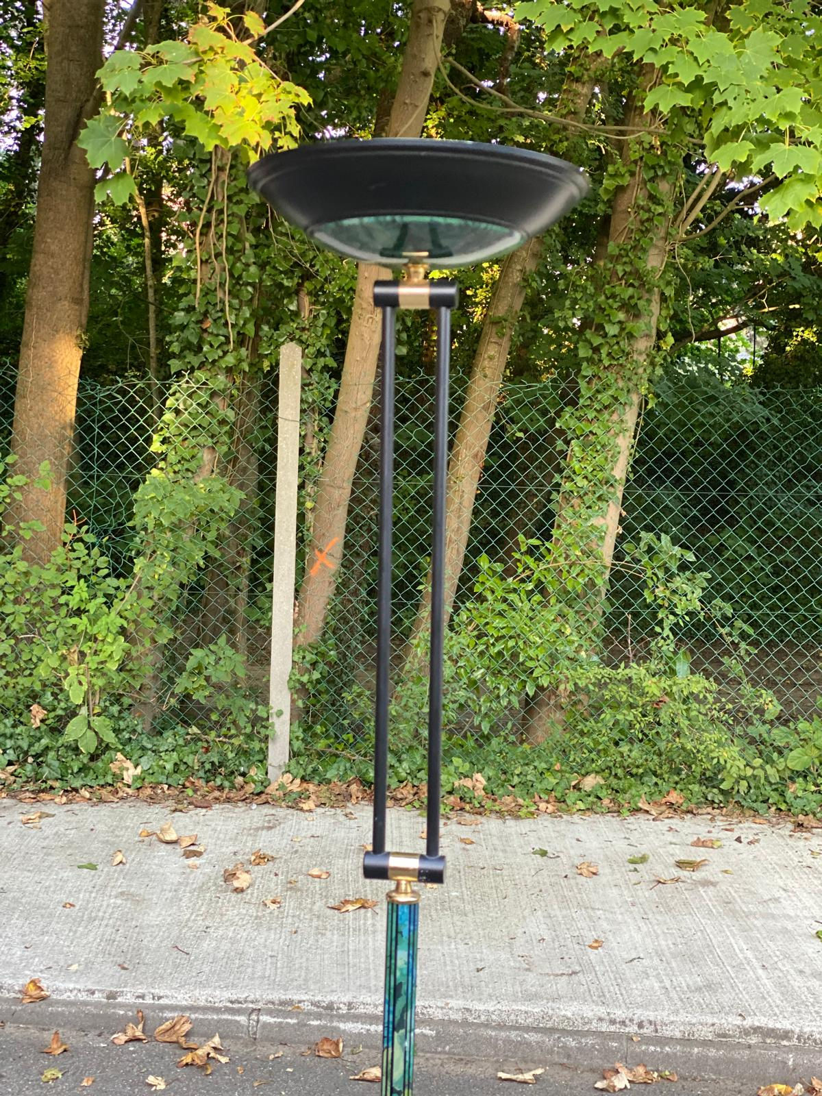 Lampadaire art déco italien doré et vert bleu