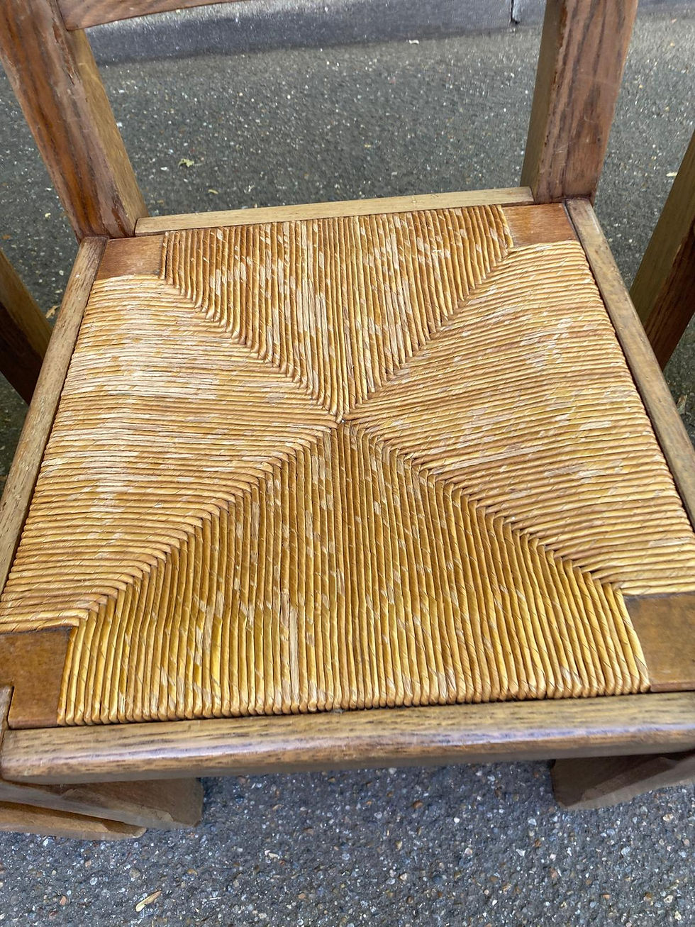 Miniature : 8 chaises à manger bois massif paillées type ferme dossier haut