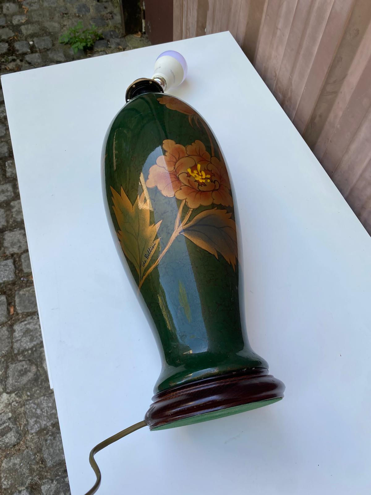 Lampe italienne Ida Bellini en céramique verte et dorée