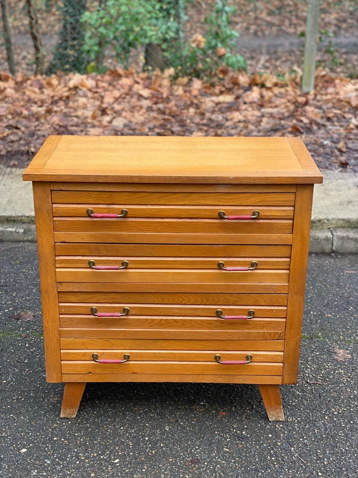 Commode scandinave pied compas chêne 1950
