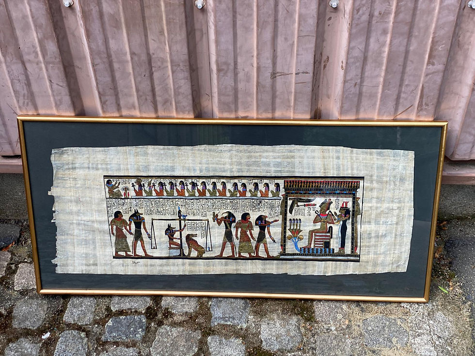 Miniature : Peinture sur papyrus égyptien avec un cadre doré 95x45cm