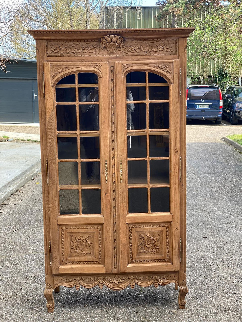 Vitrine art déco parisienne rénovée en chêne massif brut 112cm