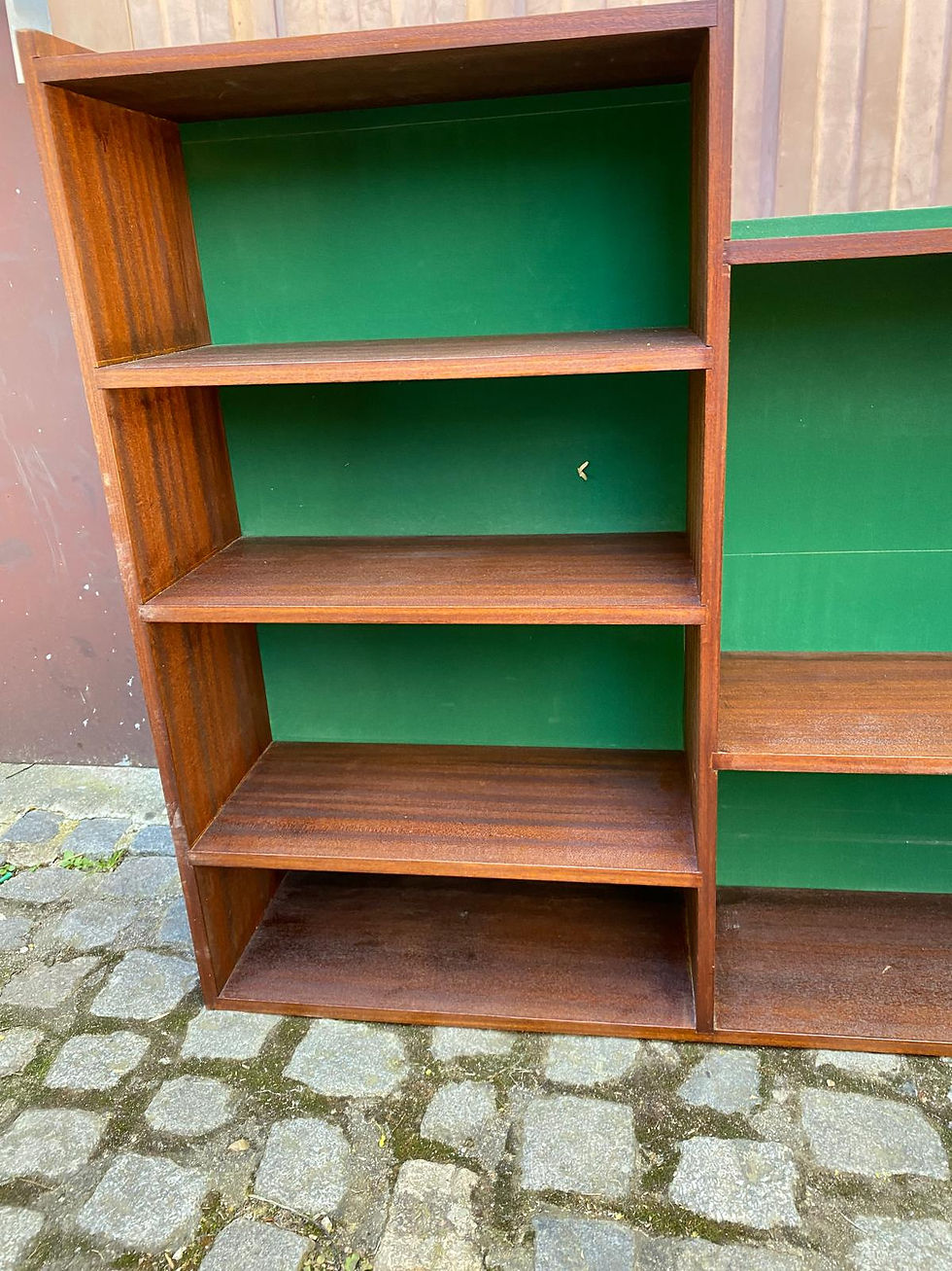 Miniature : Étagère scandinave vintage des années 60 en bois avec velours vert