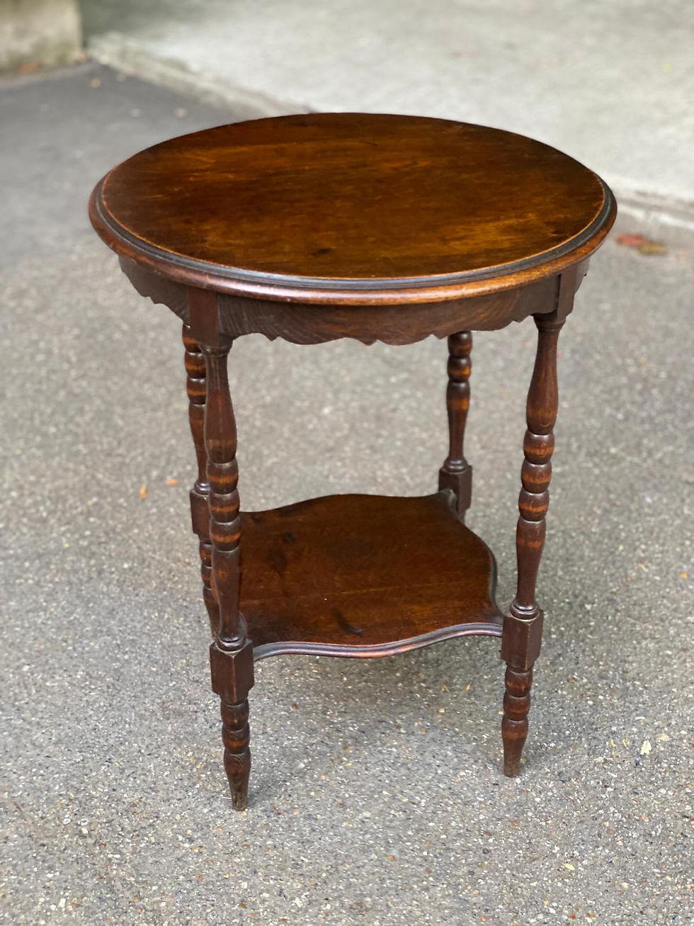 Miniature : Étagère ronde art déco vintage en bois massif