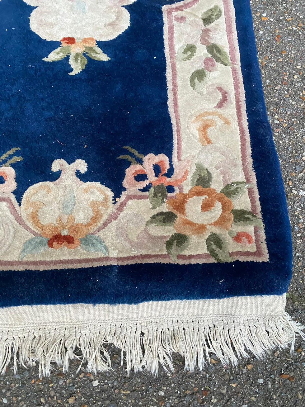 Miniature : Tapis oriental beige bleu en laine nouée fait main 62x130cm