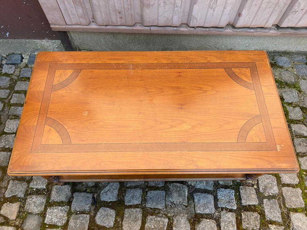 Miniature : Table basse bois massif et marqueterie double plateau 110cm