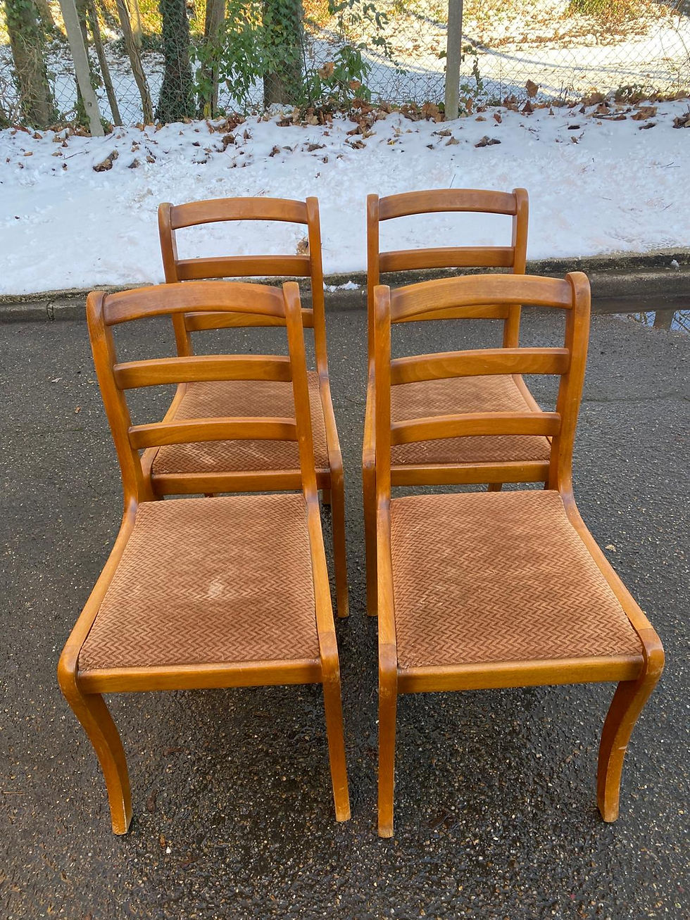 Miniature : 4 chaises en bois massif et daim velours marron Louis Philippe