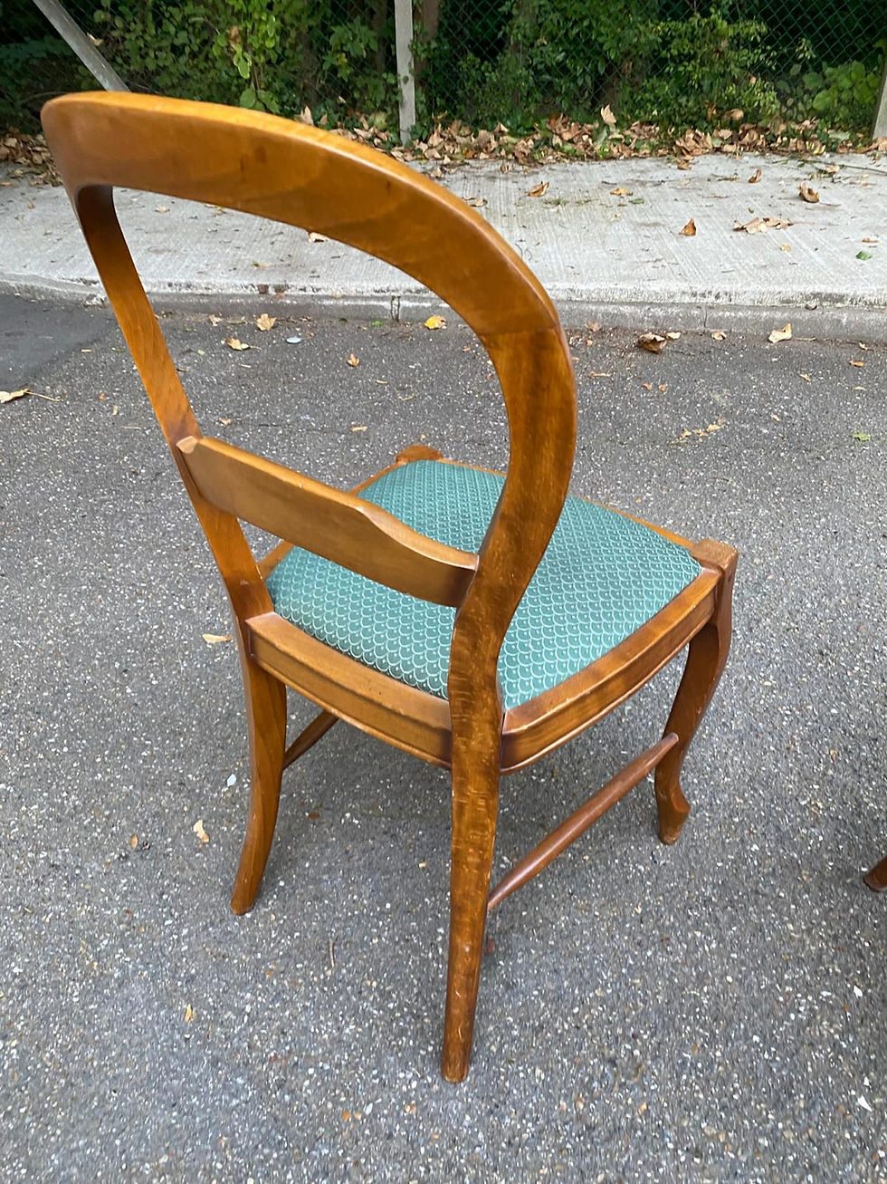 Miniature : 2 chaises louis Philippe bois massif courbé et tissu bleu vert brodé