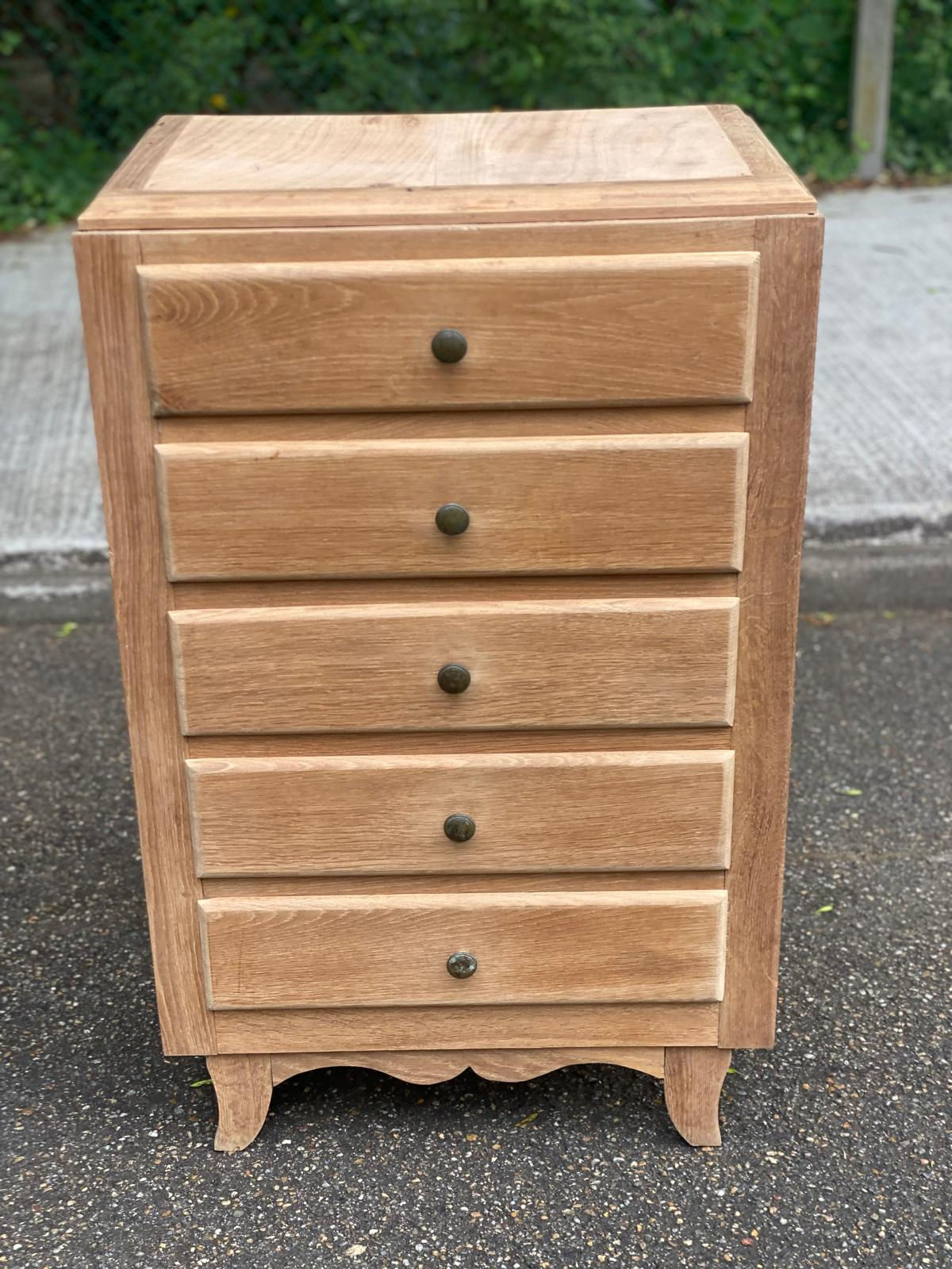 Commode chiffonnier art déco rénovée en chêne 1950