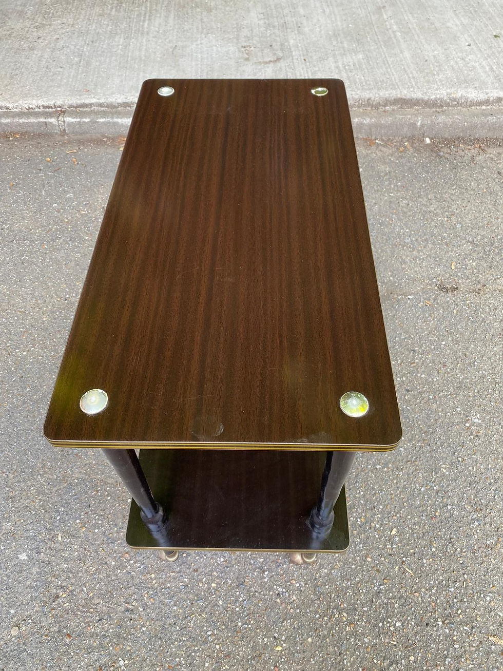 Miniature : Desserte double plateau en palissandre sur roulettes doré
