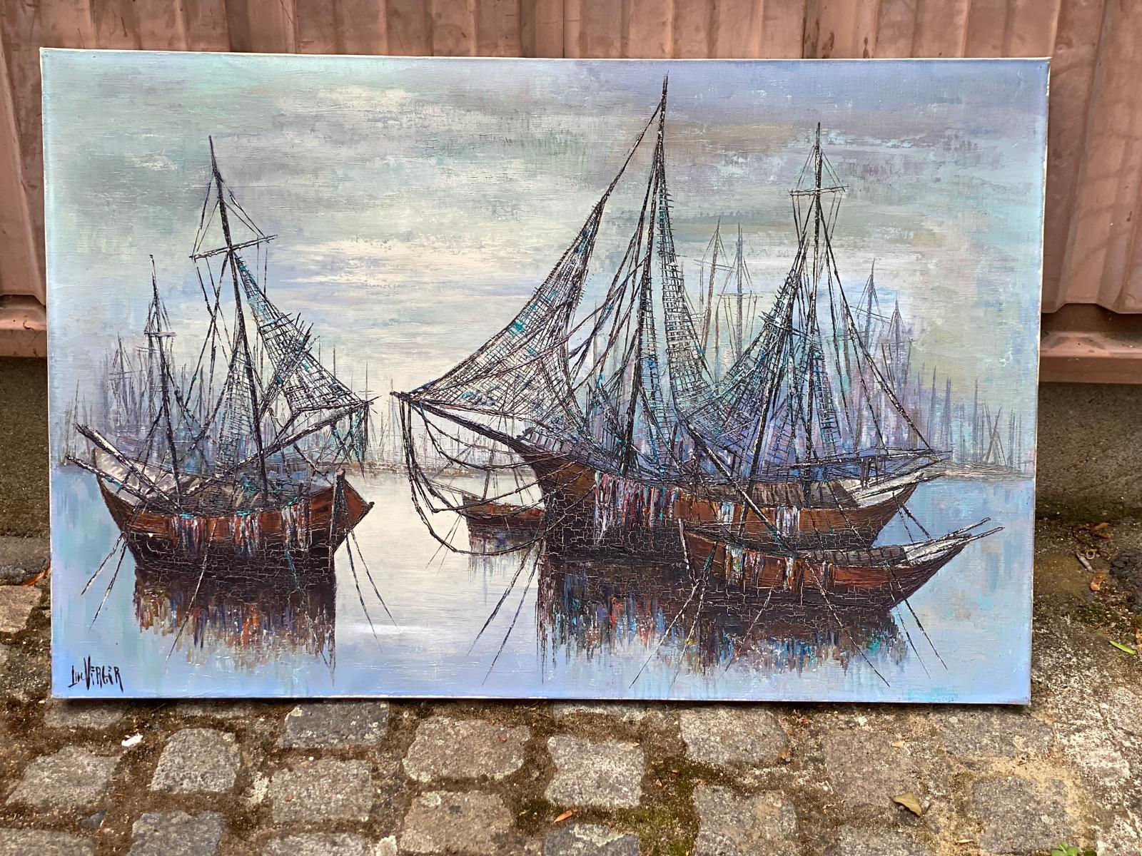 Peinture huile sur toile Luc Verger bateaux 90x60cm