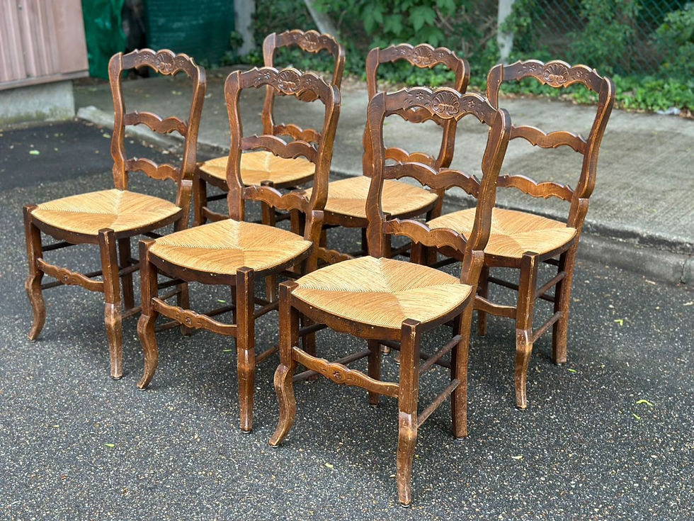 Miniature : 6 chaises à manger Louis XV vintage paillées époque 20ème coquille
