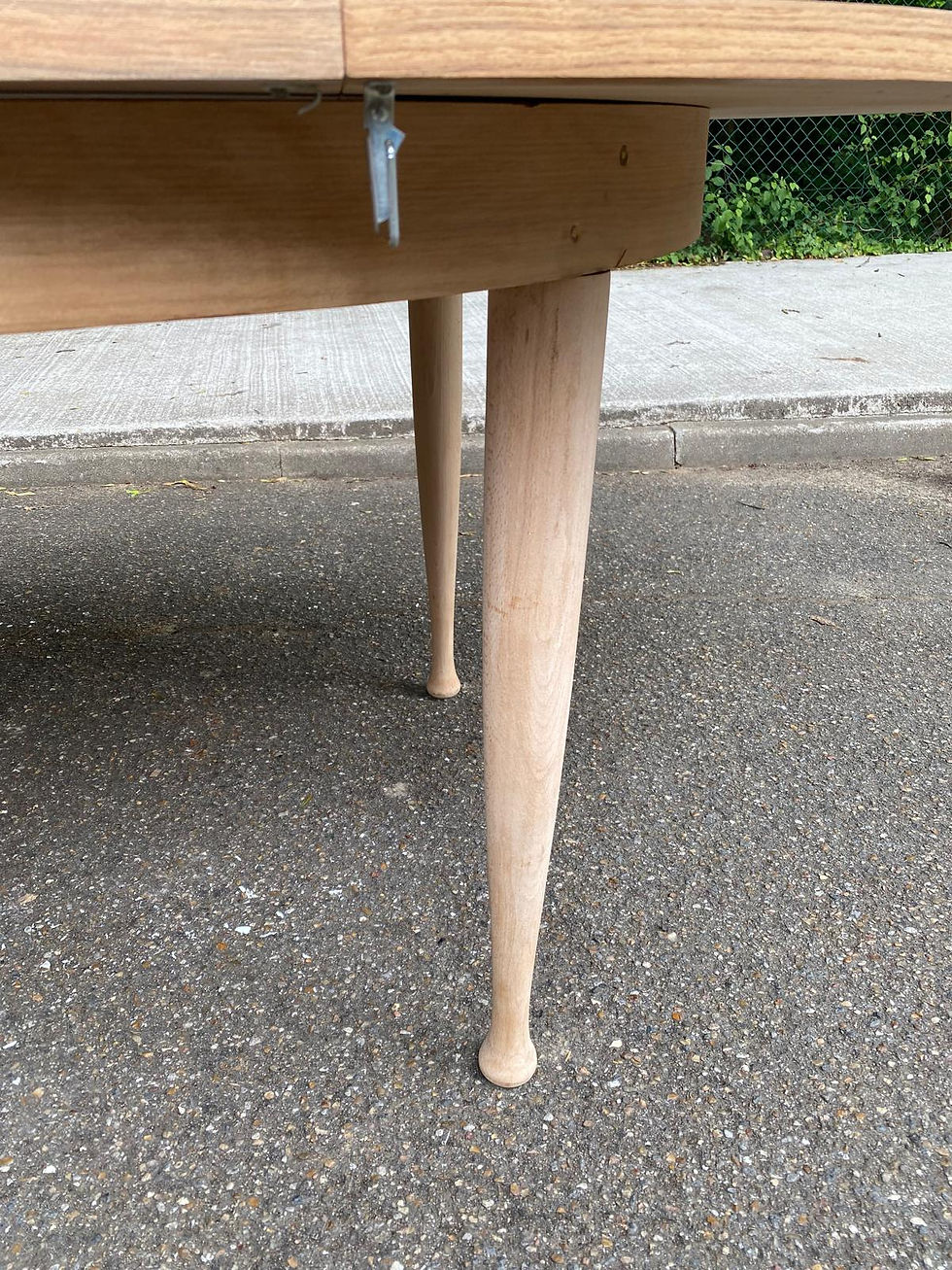 Miniature : Table à manger scandinave ronde extensible rénovée en teck 110cm