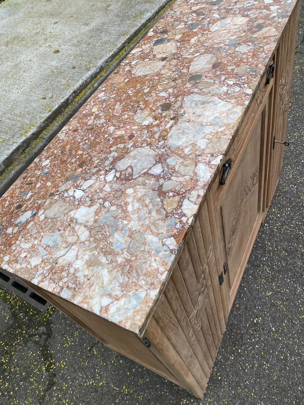 Miniature : Buffet parisien art déco vintage rénové en bois massif et marbre rose 123cm