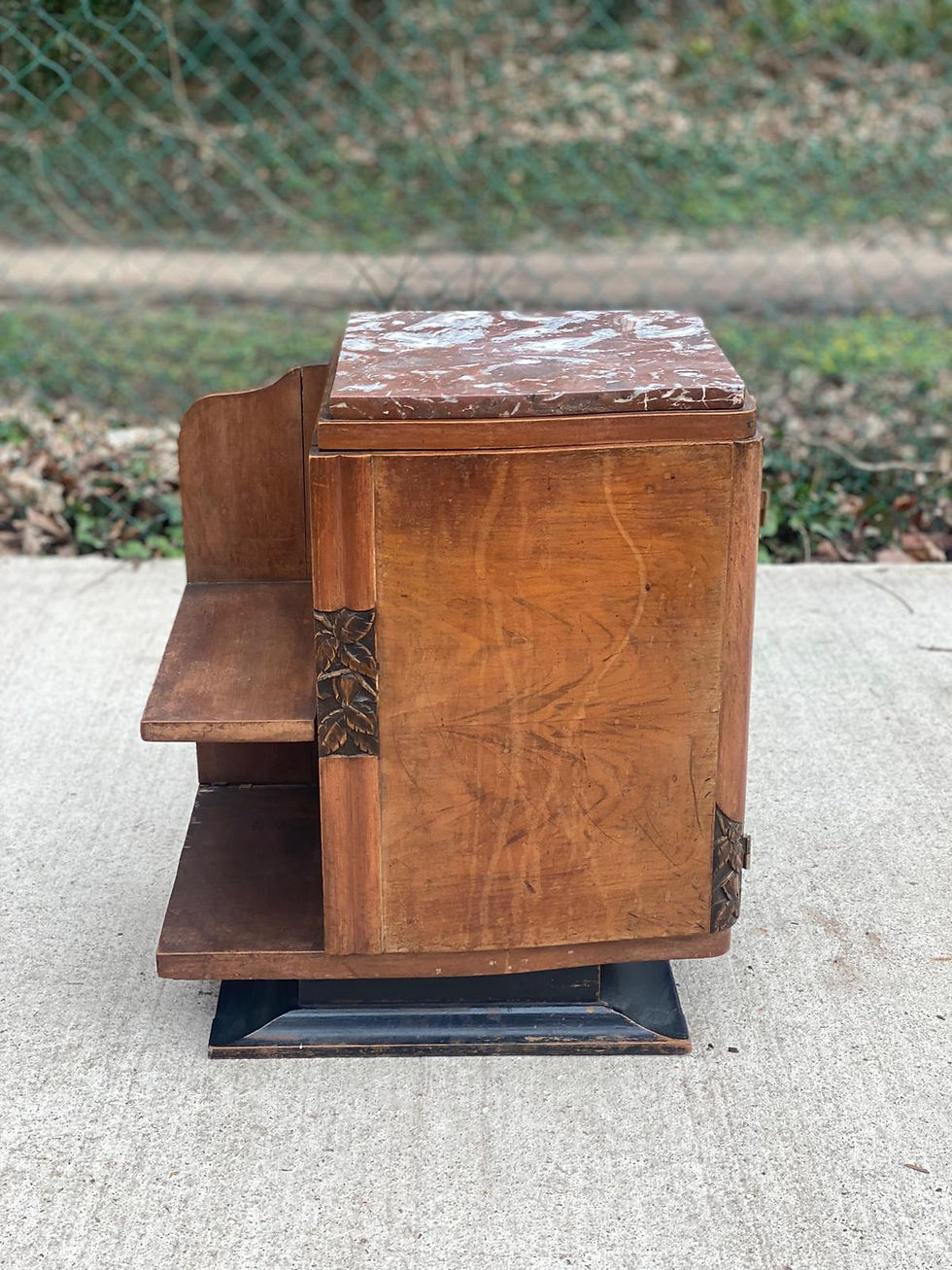 Table de chevet art déco bois massif et marbre 1950