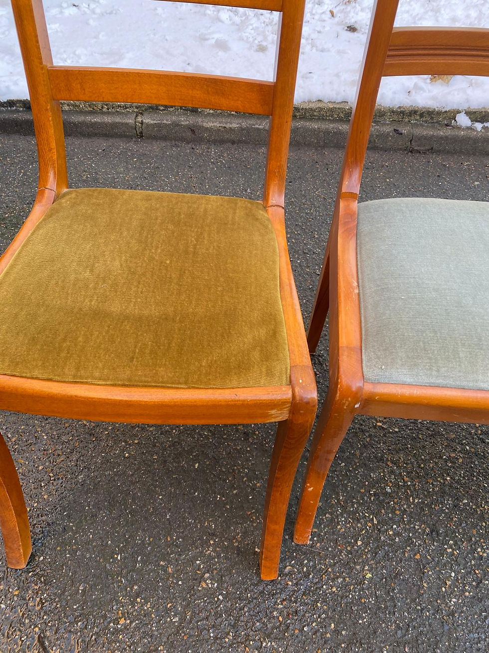 Miniature : 4 chaises en bois massif et daim velours vert et bleu Louis Philippe