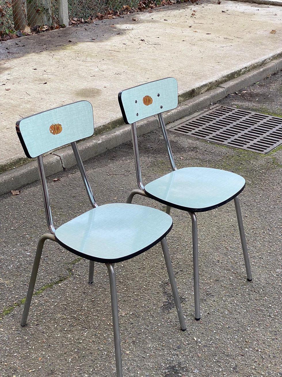 Miniature : 2 chaises formica Roc La Samaritaine bleues années 80