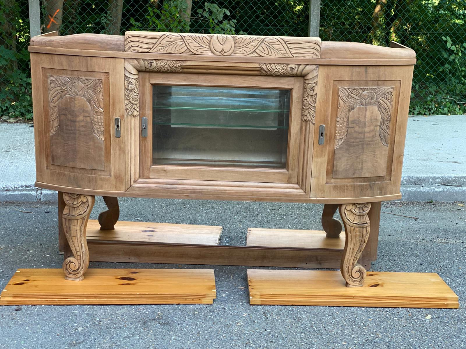 Vitrine vaisselier vintage en bois massif art déco 1940