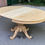 Miniature : Table à manger ronde extensible pied central art déco rénovée en bois brut 160cm